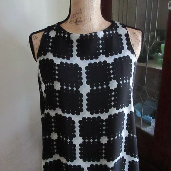 Max Studio Black & Cream Abstract Print A-Line Summer Dress Size Small Midi Glam - Picture 5 of 16
